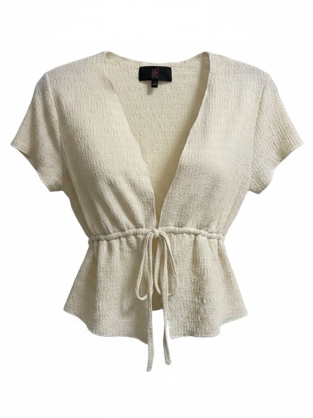 Tie-Front Textured Cream Blouse